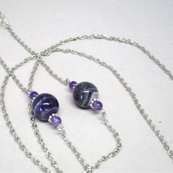 Eyeglass chain, silver chain with natural amethysts. Leash for sunglasses. - Picture 1 of 5